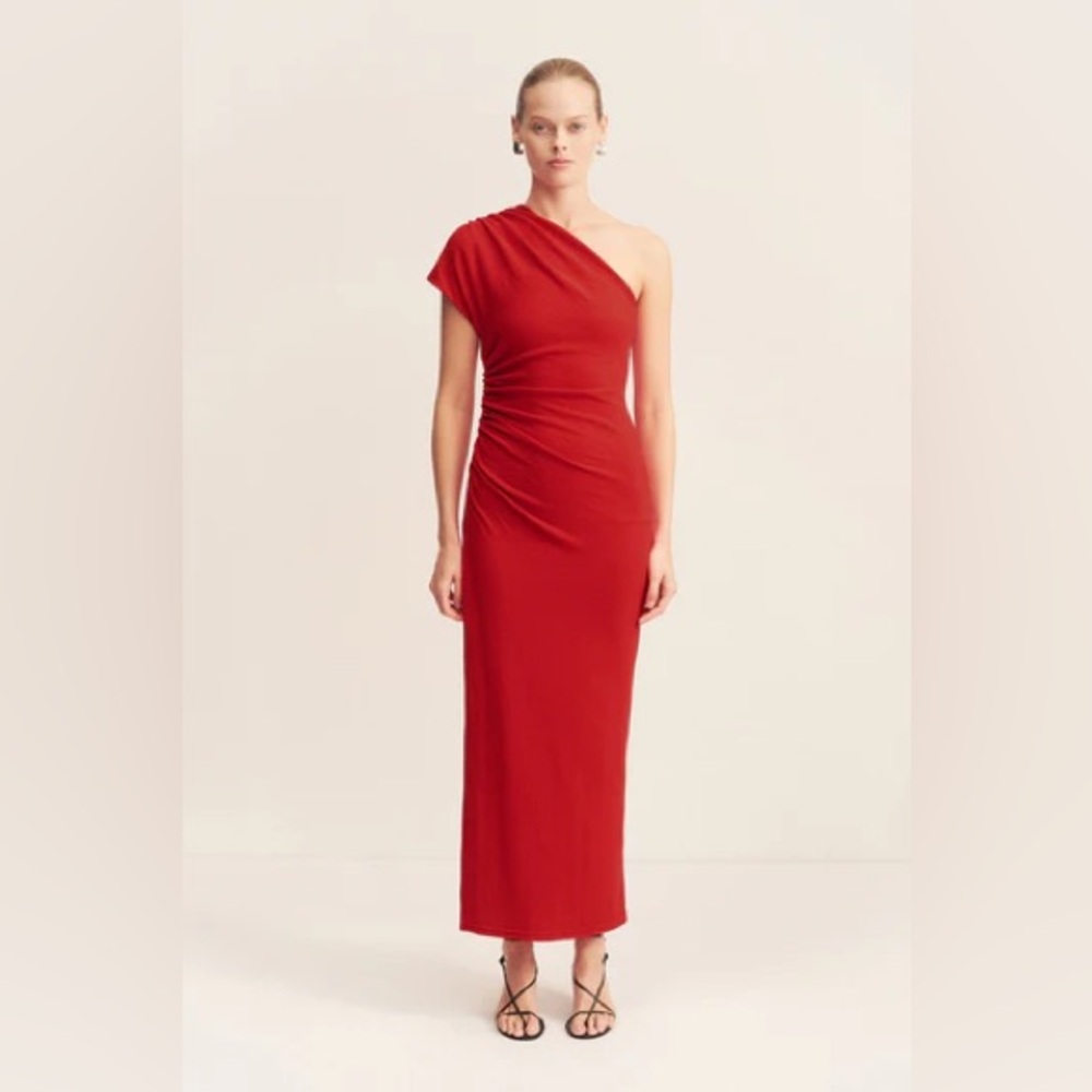 Shona Joy Beau Asymmetrical Midi Dress - Chili